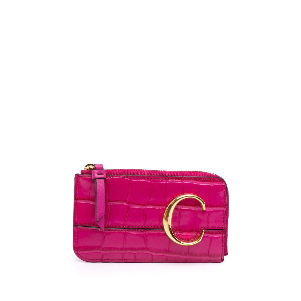 Pre-Loved Chloé Croc Embossed Leather C Coin Card Holder